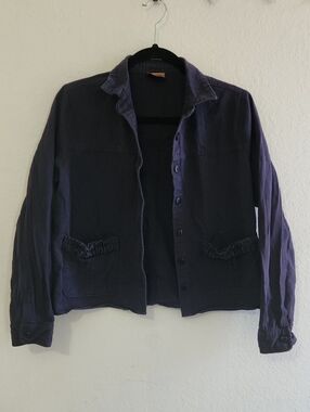 Coastal Navy Blue 100 % Cotton Utility Button Down Jacket M